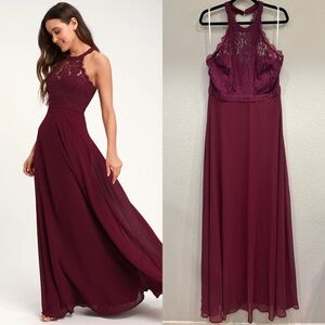 NWOT Lulus Dance All Evening Burgundy Lace Maxi‎ Dress